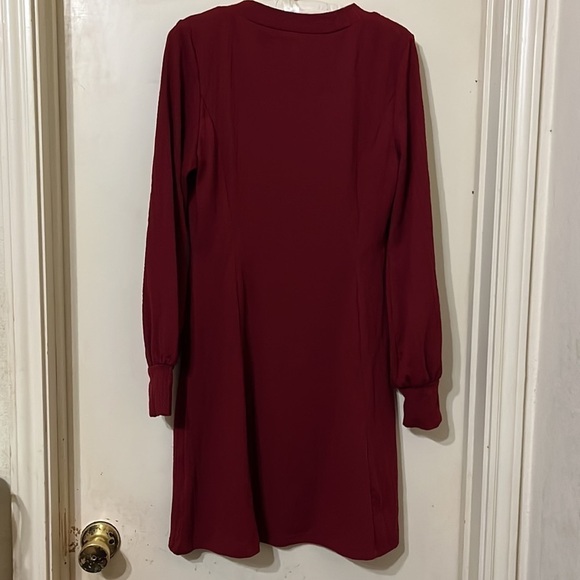 V Neck Long Sleeve Sweater Dress Latern Sleeve Knit Flowy Short Mini Skater S - Picture 4 of 5